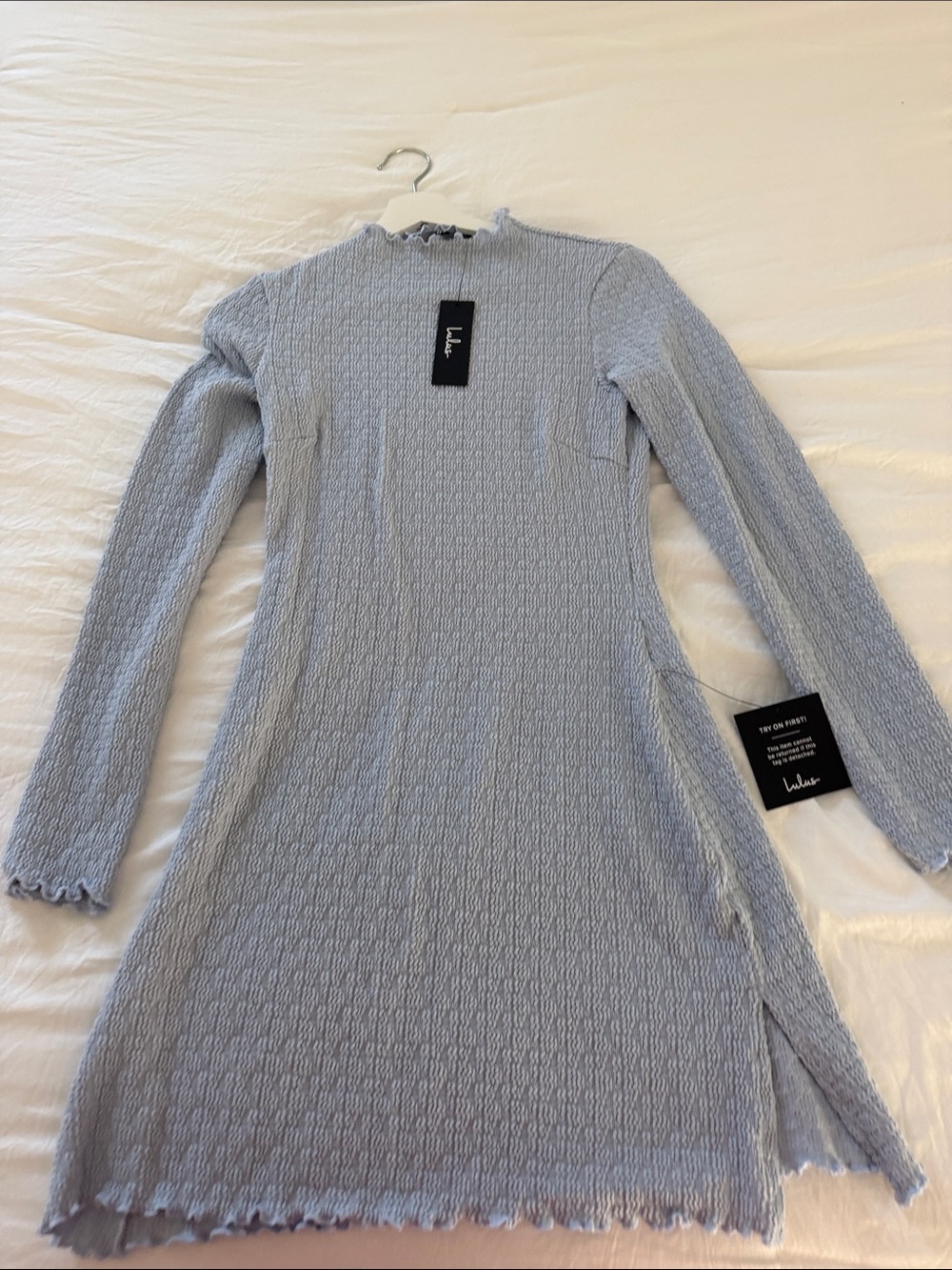 Lulu's Powder Blue Ribbed Long-Sleeve Midi Dress
